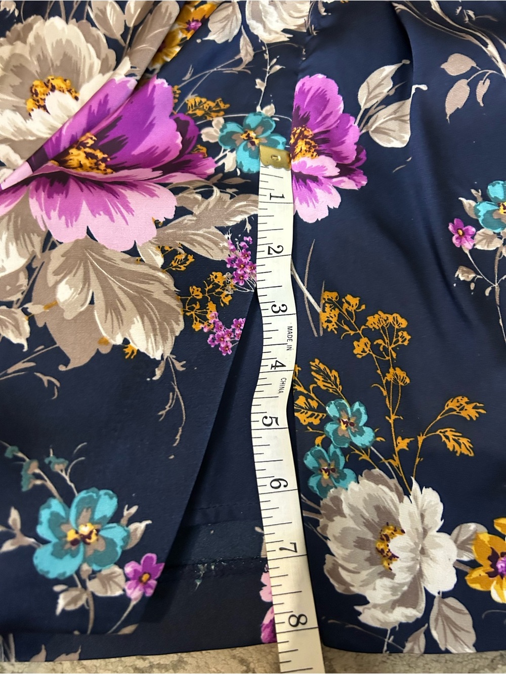 Maggy London Navy Floral Twist-Front Midi Dress with Purple & Cream Blooms - Picture 5 of 8